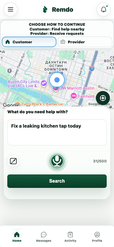 Remdo customer task interface